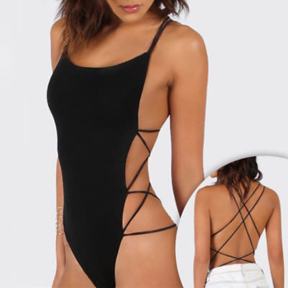Cross back open bodysuit